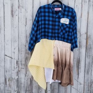 Vintage Camper Boho Duster Flannel Shirt Dress Upcycled